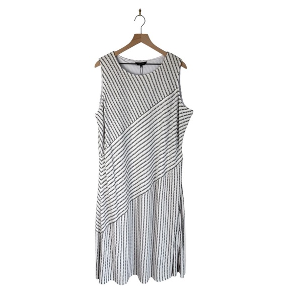 MISOOK Mixed Stripe Sleeveless Knit Midi Dress White Black Sz XL NWT - Picture 1 of 13
